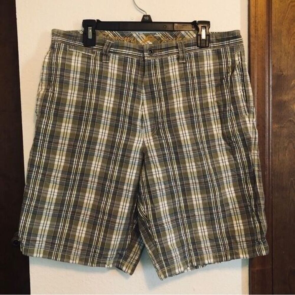 Tommy Bahama Men's 34‎ Waist Cream Green Plaid Linen Silk Beach Casual Shorts